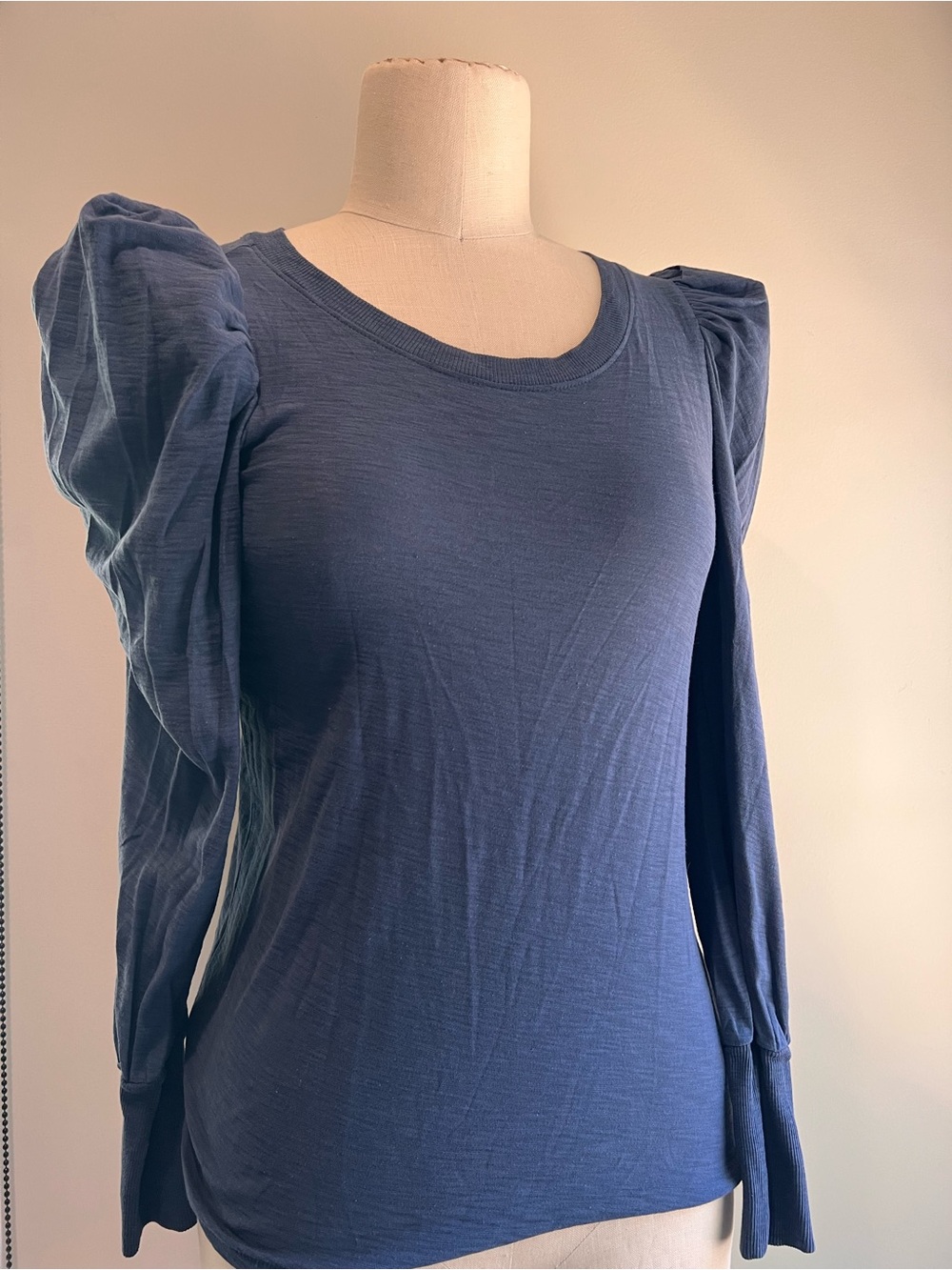NATION LTD Los Angeles Romy navy blue puff long sleeve slub pima cotton tee XS